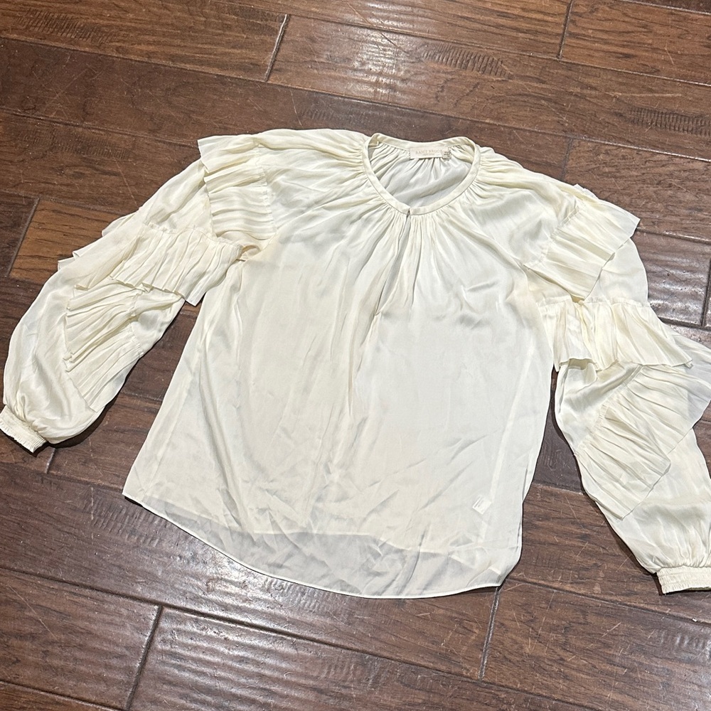 Ramy Brook Cream Pleated‎ Sleeve Blouse